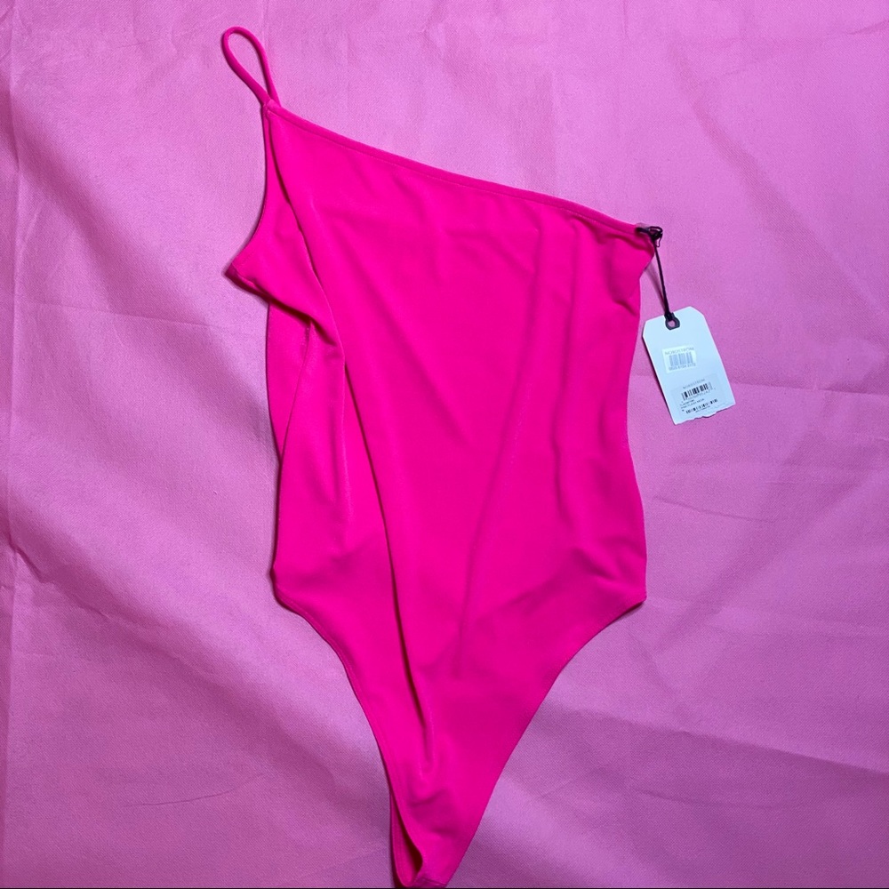 HOT Pink one-shoulder bodysuit